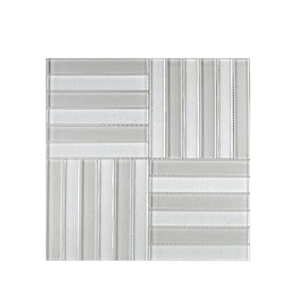 Jeffrey Court Uptown Parquet Off white 11.625 in. x 11.625 in. Glossy Glass Mosaic Tile (0.938 sq. ft./Each)