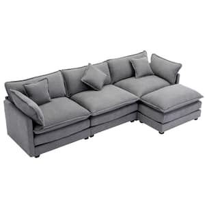 111.4 in. L Shaped Chenille Upholstered Modern Sectional Sofa in Gray with Ottoman and 5 Pillows