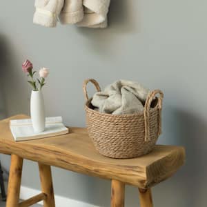 Decorative Round Small Wicker Woven Rope Storage Blanket Basket with Braided Handles