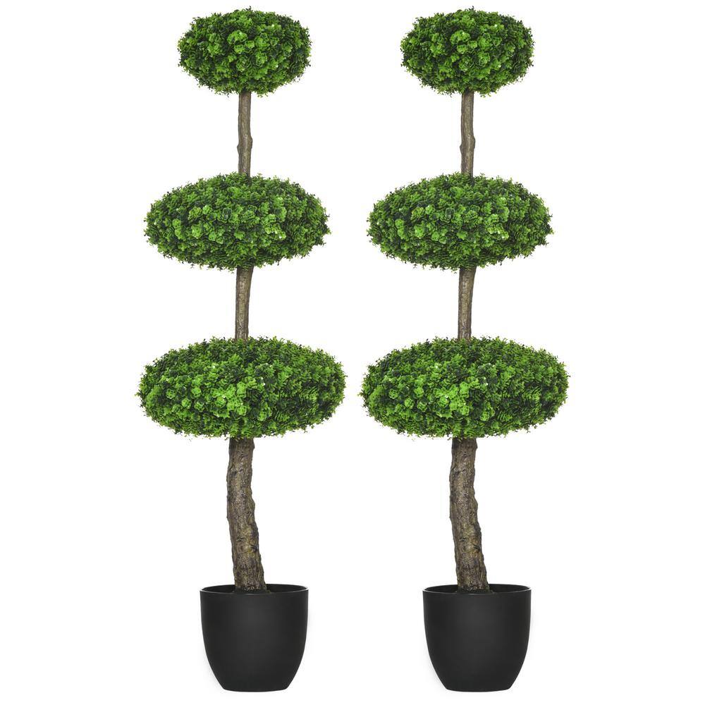 A Good Deal : Set of 2 3.6 ft. Artificial Boxwood Trees in Black Pots