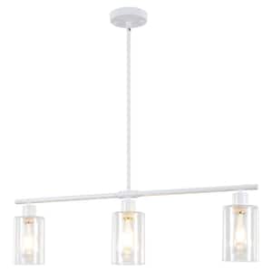 Delmis 3-Light White Pendant Kitchen Linearlsland Rustic Chandelier with Clear Glass Shades for Living Dining Room Foyer