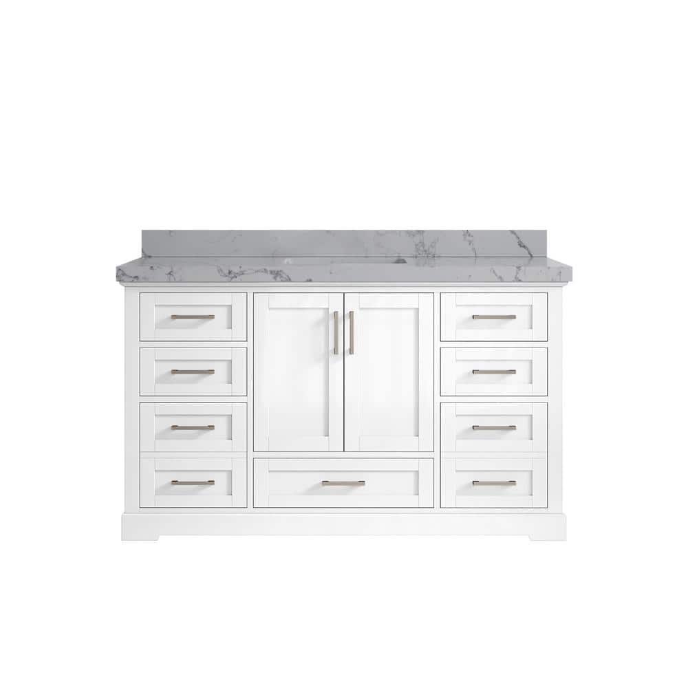 Boston 60 in. W x 22 in. D x 36 in. H Single Sink Bath Vanity in White with 2 in. Venatino Qt. Top price history on PriceWatchPro