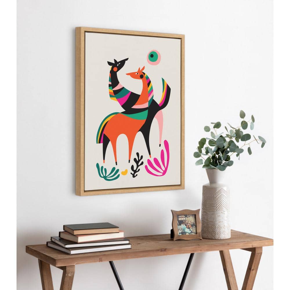 Colorful Dancing Horses Canvas Print with Natural Frame