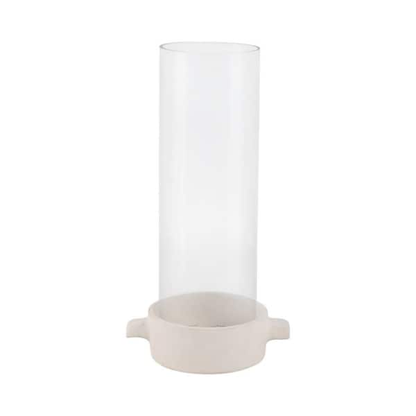13 in. White Ceramic and Glass Hurricane Taper Candle Holder