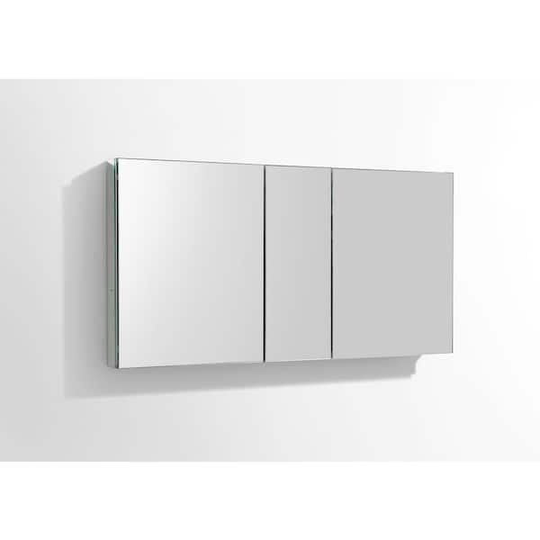 Senza 49 in. W x 26 in. H Rectangular Anodized Aluminum Medicine Cabinet with Mirror - Recessed or Surface-Mount