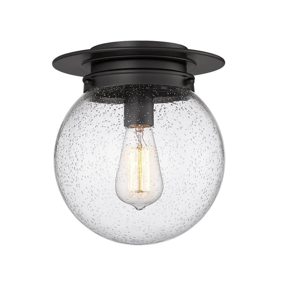 Calhoun 9 in. 1-Light Matte Black Modern Farmhouse Flush Mount with Clear S