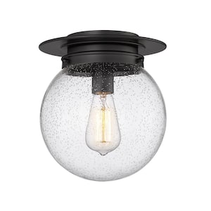 Calhoun 9 in. 1-Light Matte Black Modern Farmhouse Flush Mount with Clear Seeded Glass Shade and No Bulbs Included