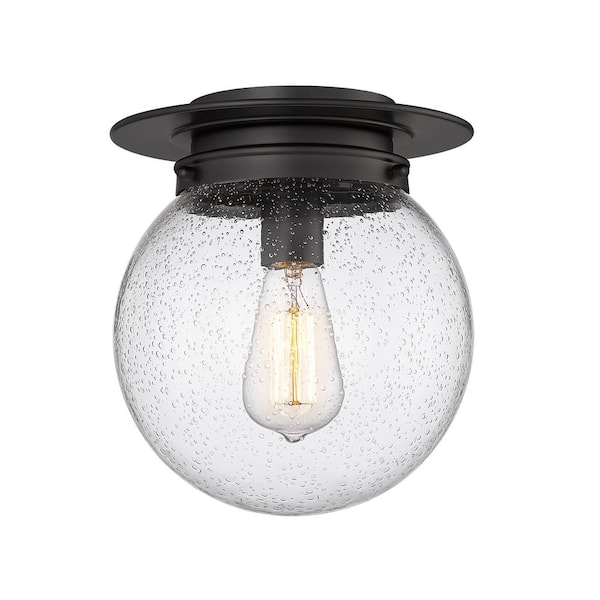 Unbranded Calhoun 9 in. 1-Light Matte Black Modern Farmhouse Flush Mount with Clear Seeded Glass Shade and No Bulbs Included