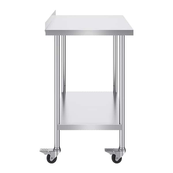 24 x 36 x 40 In. Stainless Steel Work Table, Heavy Duty Kitchen Prep Table with Casters, Adjustable Height, Commercial