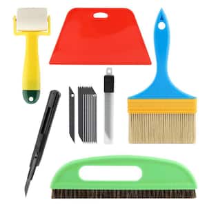 10-Piece Wallpaper Smoothing Tool Kit with Seam Roller, Paste Brush, Squeegee for Peel and Stick Wallpaper