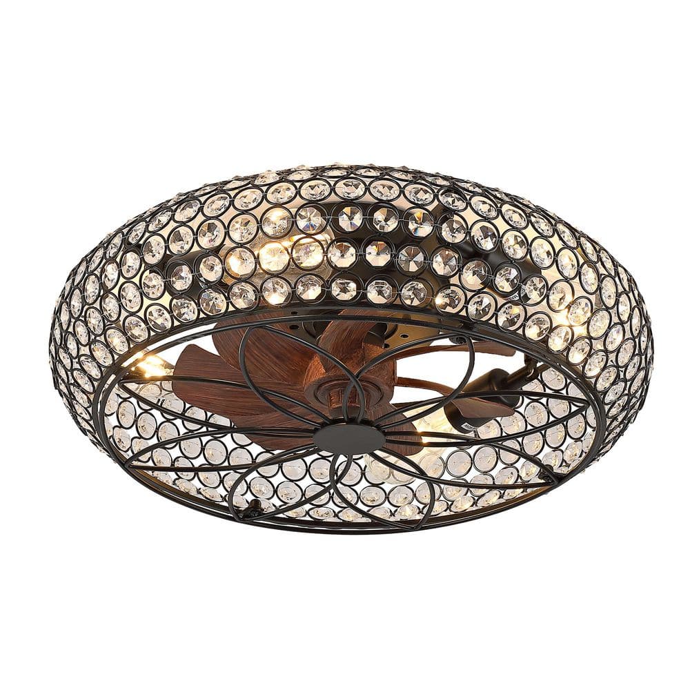 19.7 in. Smart Indoor Retro Black Flush Mount Fandelier Ceiling Fan with Crystal Beads Circular Cage Frame and Remote price history on PriceWatchPro
