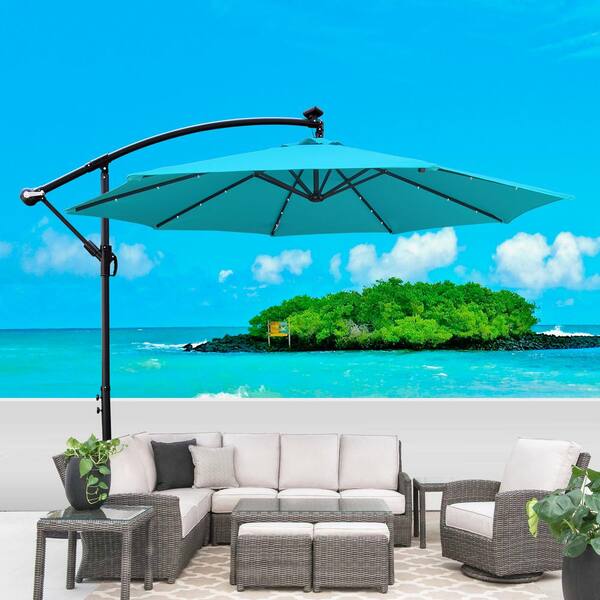 Aazon.co : Yaheetech 10FT Solar Offset Ubrella With 32 LED Lights