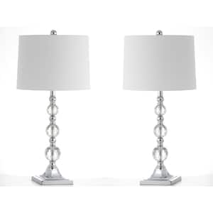 Maeve 28 in. Clear Crystal Ball Table Lamp with White Shade (Set of 2)