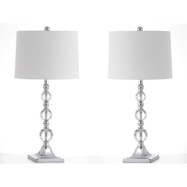 SAFAVIEH Maeve 28 in. Clear Crystal Ball Table Lamp with White Shade (Set of 2)