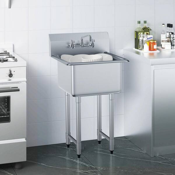 Stainless Steel Prep and Utility Sink 1 Compartment Free Standing Small Sink 21 x 41 in. Single Sinks