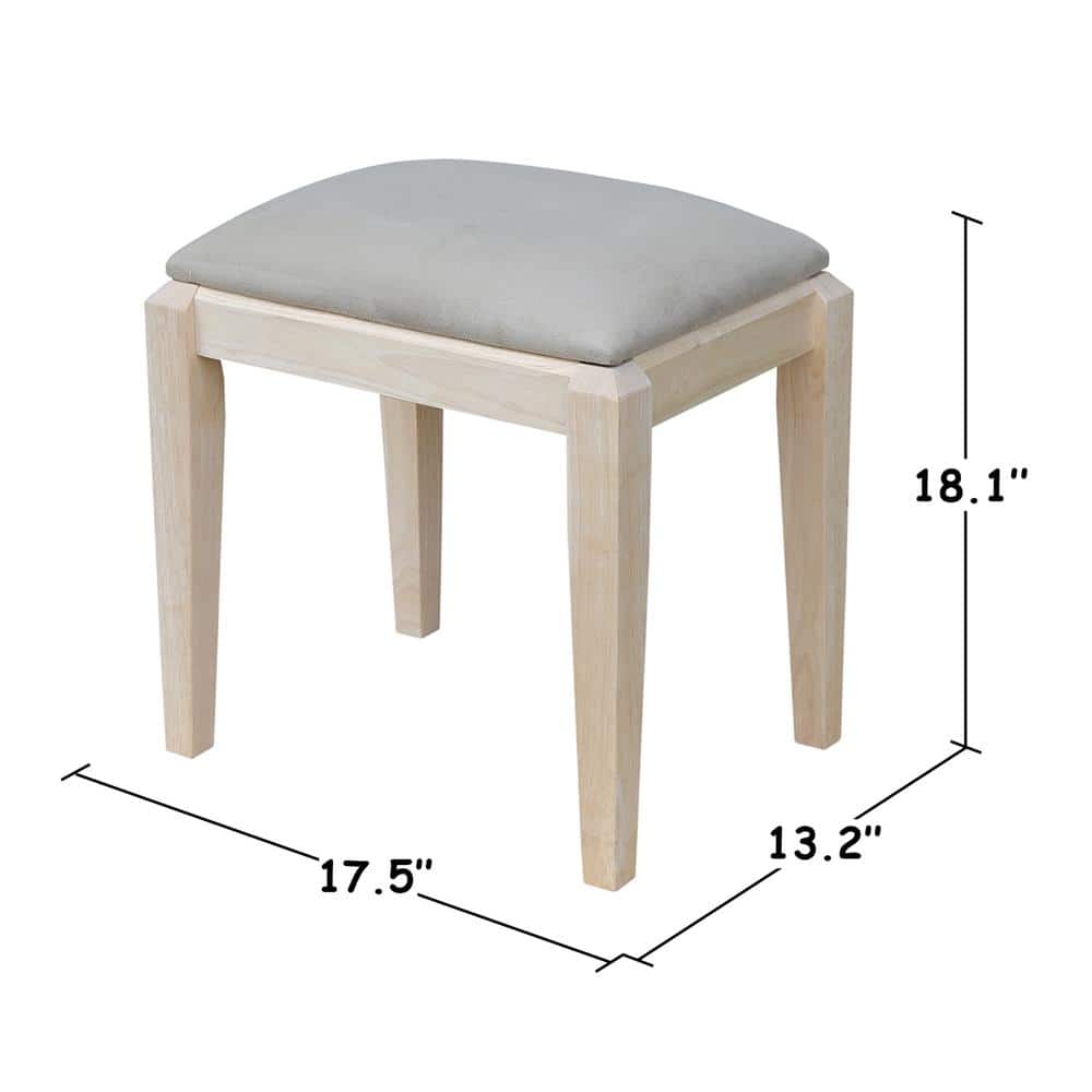 Eco-Friendly Unfinished Parawood Vanity Bench with Microfiber Seat