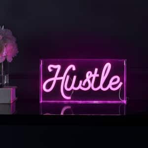 Hustle 11.88 in. x 5.88 in. Contemporary Glam Acrylic Box USB Operated LED Neon Night Light, Pink