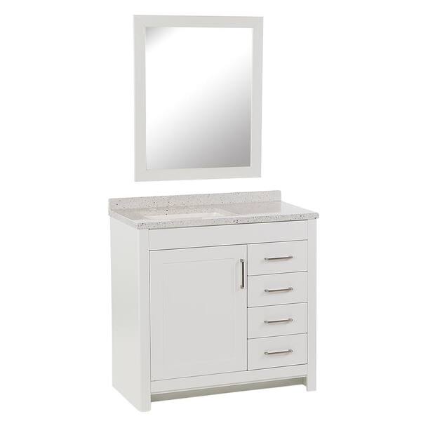 Home Decorators Collection Westcourt 36 In W X 18 75 D Bath Vanity White With Solid Surface Top Silver Ash Sink And Mirror Wt36p3 Wh Home Decorators Collection Westcourt 36, Westcourt 36 White Vanity Combo