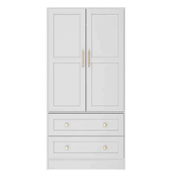 Shaker 32 in. W x 22 in. D x 65 in. H Ready to Assemble Floor Base Storage Cabinet in White with Hanging Rod and Shelves