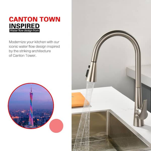 Hourglass Stream Touchless in Brushed Nickel 18.5 in Pull Down Sprayer Kitchen Faucet with 360 Degree Spout Swivel