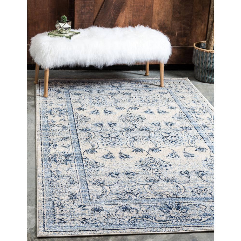 La Jolla Blue and Ivory Synthetic Rectangular Area Rug
