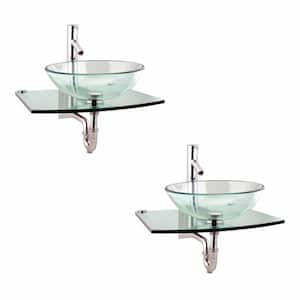 Unique Tempered Glass Wall Mount Vessel Sink Clear Durable Round (Set of 2)