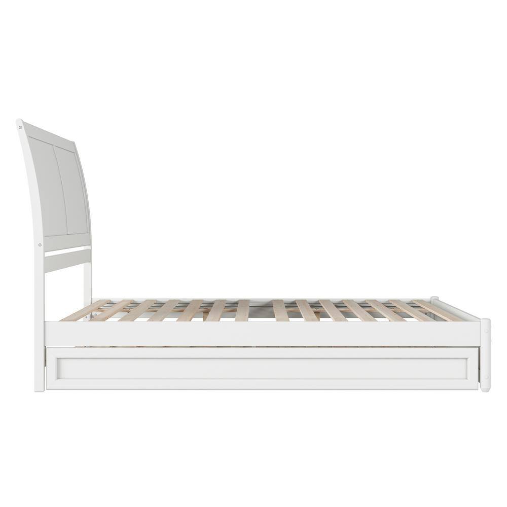 White Queen Wood Platform Bed with Trundle and Headboard