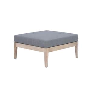 Sammie Natural Brown Wood Outdoor Ottoman with Gray Polyester Cushion