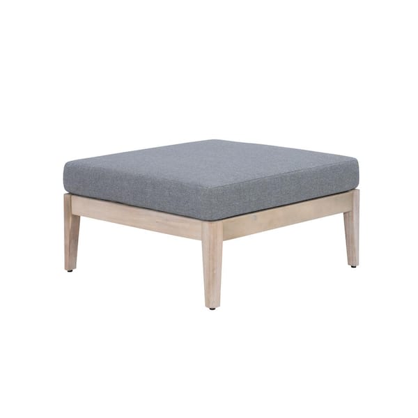 Linon Home Decor Sammie Natural Brown Wood Outdoor Ottoman with Gray Polyester Cushion