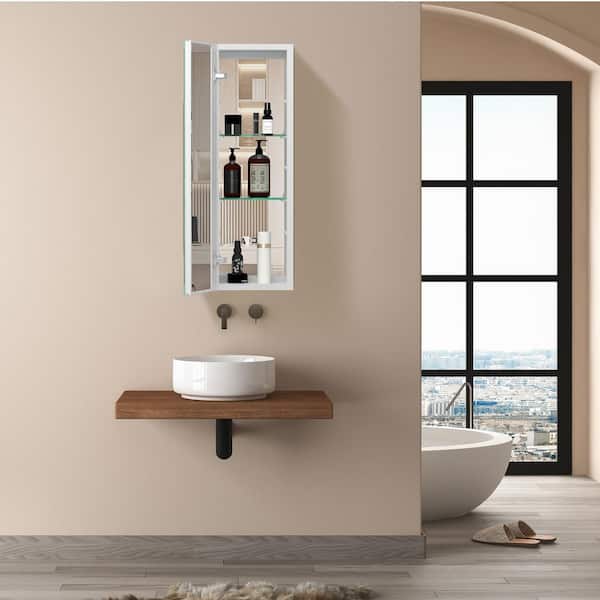 Getpro 10 in. W x 30 in. H Modern Rectangular White Waterproof Aluminum Wall Mount Medicine Cabinet with Mirrored for Bathroom