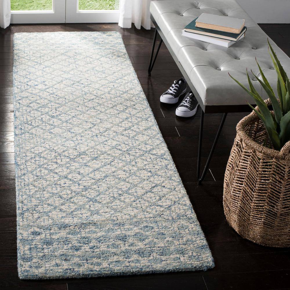 Handmade Ivory Wool Abstract Tufted Rectangular Rug 27" x 5"