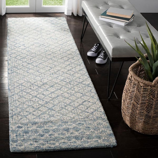 Abstract Blue/Ivory 2 ft. x 8 ft. Geometric Runner Rug
