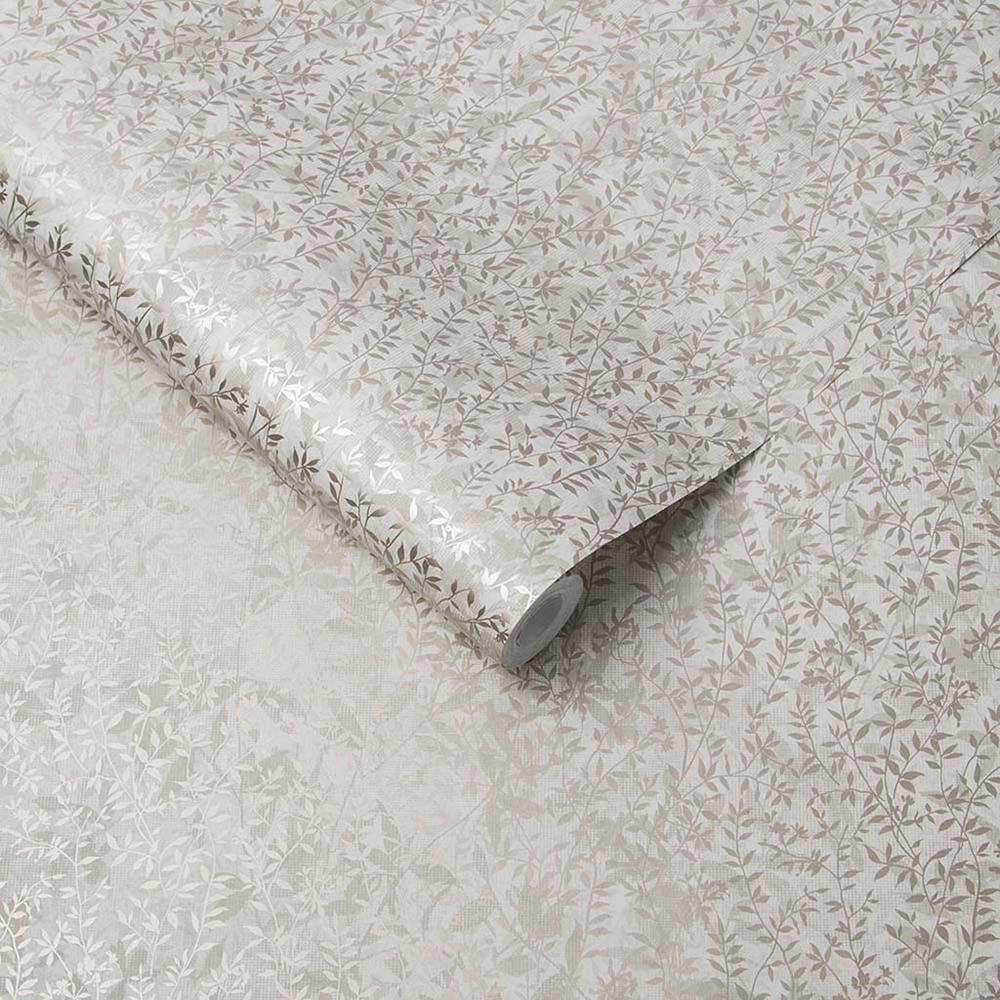 Soft Gold Metallic Botany Floral Wallpaper Roll