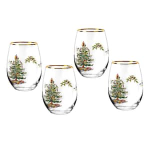 Christmas Tree 4-Piece Glass Stemless Wine Set