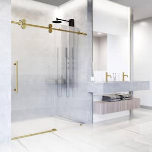Elan 56 to 60 in. W x 74 in. H Sliding Frameless Shower Door in Matte Brushed Gold with 3/8 in. (10mm) Fluted Glass
