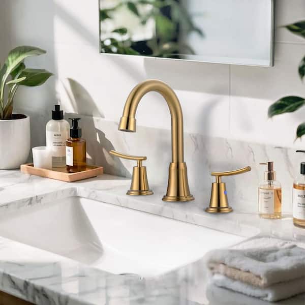 8 in. Widespread Double Handle Bathroom Faucet with Pop-Up Drain in Gold