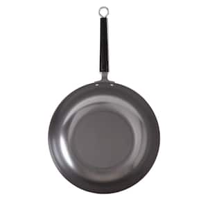 12 in. Silver Carbon Steel Stir Fry Pan with Ergonomic Handle