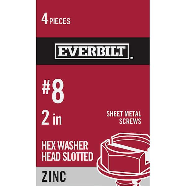 #8 x 2 in. Zinc Plated Slotted Hex Head Sheet Metal Screw (4-Pack)