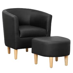 Faux Leather Armchair and Ottoman 27 in. Wide Black