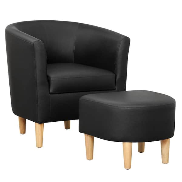 DAZONE Faux Leather Armchair and Ottoman 27 in. Wide Black
