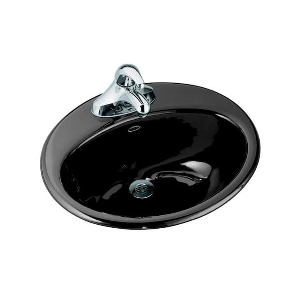 KOHLER Farmington 19 in. Oval Drop-In Cast Iron Bathroom Sink in Black Black with Overflow Drain