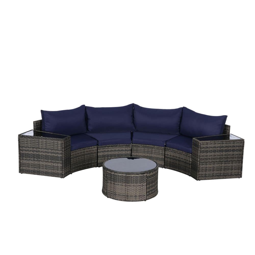 7-Piece Wicker Patio Conversation Set with Dark Blue Cushions, Tempered Glass Round Coffee Table price history on PriceWatchPro