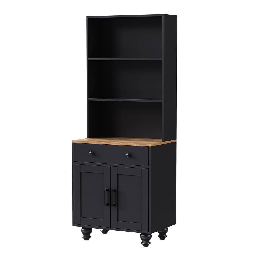 Farmhouse 23.6 in. W x 15.7 in. D x 62 in. H Black Tall Linen Cabinet Kitchen Pantry with Shelves, Gourd-Shaped Legs price history on PriceWatchPro