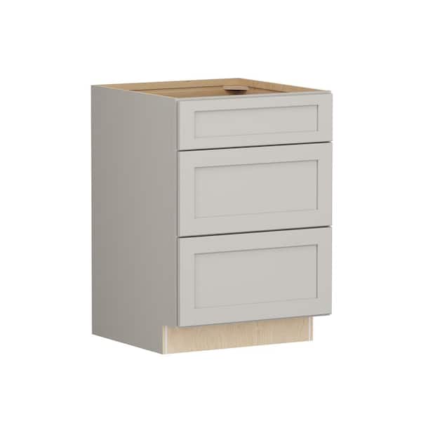 Shaker Full Overlay 24 in. W x 24 in. D x 34.5 in. H Plywood Assembled Drawer Base Kitchen Cabinet in Stone Gray