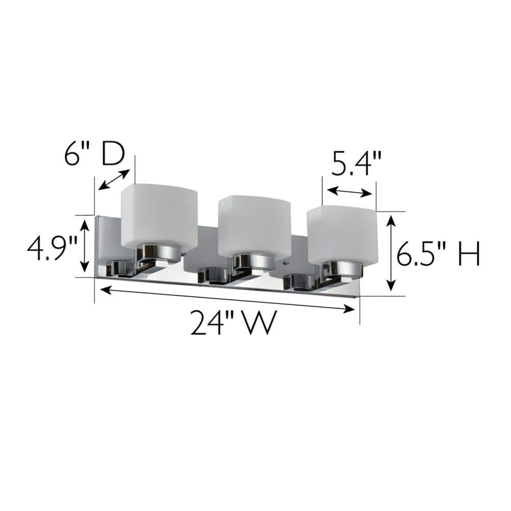 Dove Creek 24" Polished Chrome Vanity Light with Frosted Glass Shades