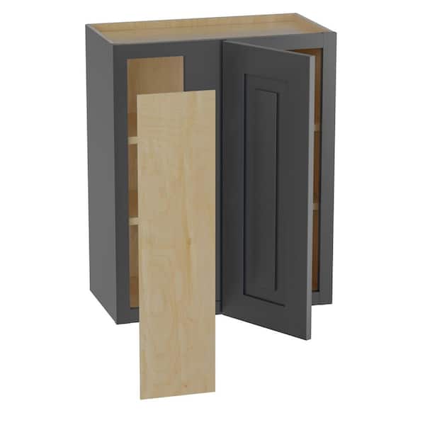 Home Decorators Collection Grayson 24 in. W x 12 in. D x 30 in. H Assembled Plywood Blind Wall Kitchen Cabinet in Deep Onyx with Soft Close LH
