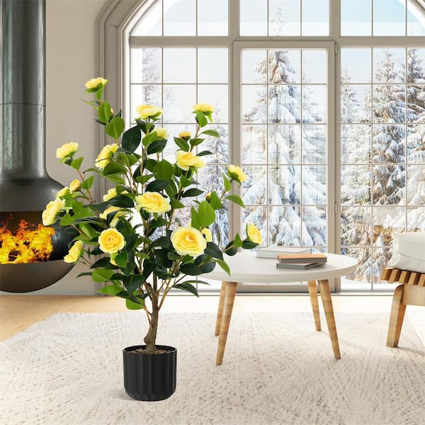 HONEY JOY 38 in. Lifelike Camellia Tree, Stunning Artificial