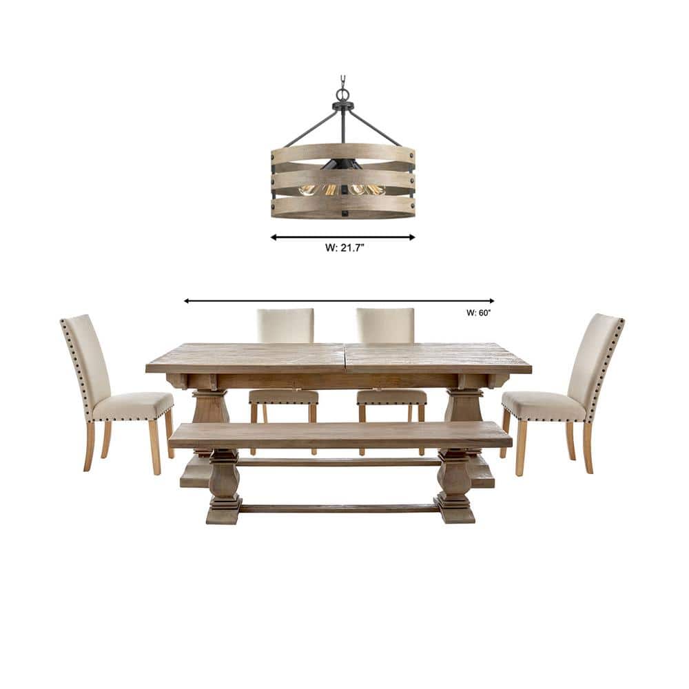 Gulliver Coastal 4-Light Pendant in Graphite with Wood-Grain Accents