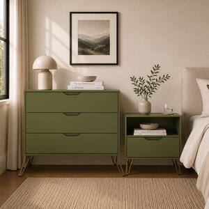 green dresser and nightstand set Manhattan Comfort Avira Brown Mid-Century Modern 3-Drawer 35.2 in. W 1-Drawer 20.1 in. W BR2196-BR dark emerald green dresser