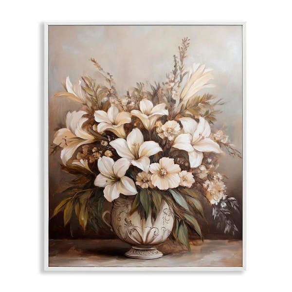 Lily Bouquet Still Life by Petal Prints Design White Framed Nature Giclee Art Print 30 in. x 24 in.
